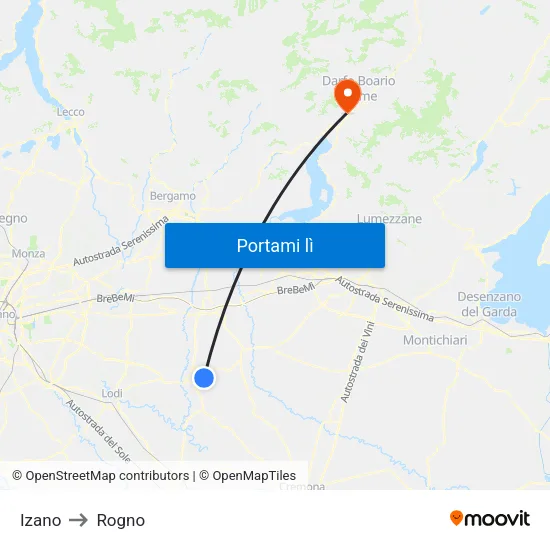 Izano to Rogno map