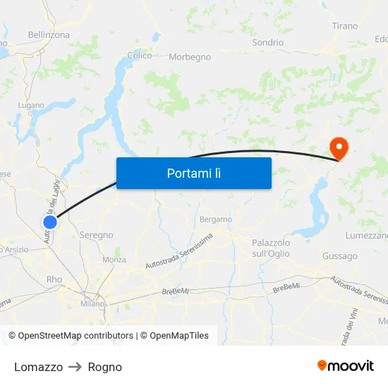 Lomazzo to Rogno map