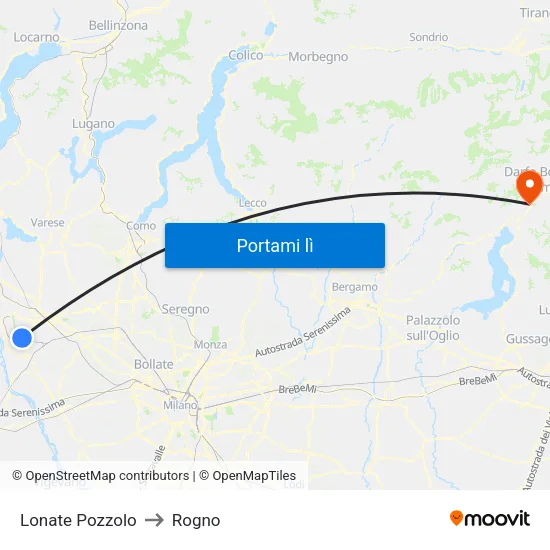 Lonate Pozzolo to Rogno map