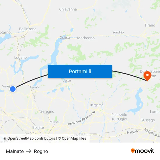Malnate to Rogno map