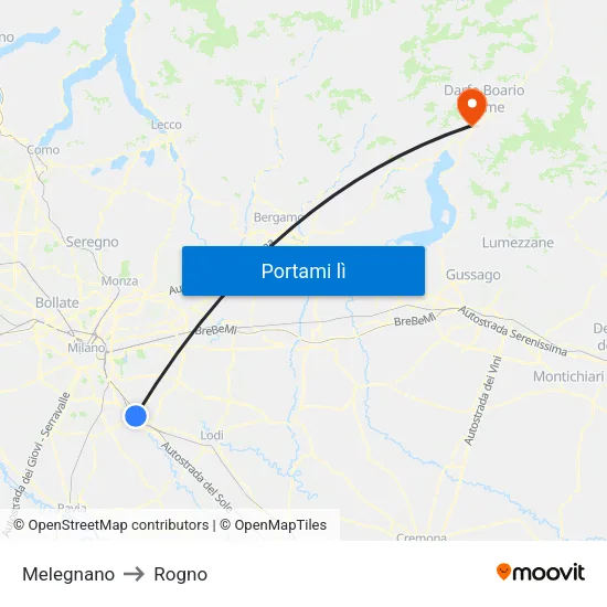 Melegnano to Rogno map