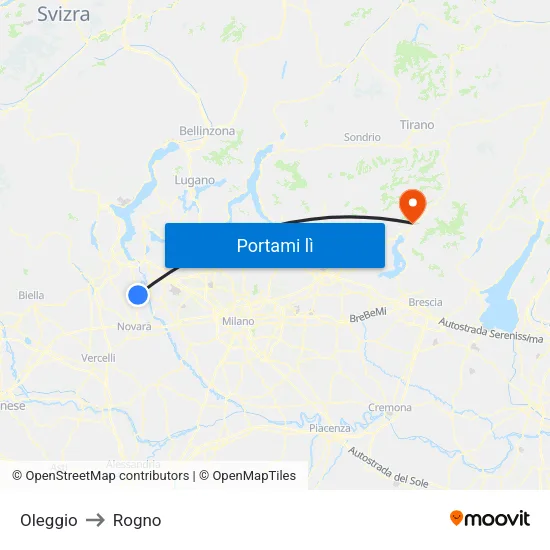 Oleggio to Rogno map