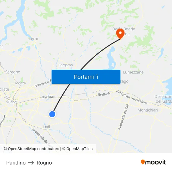 Pandino to Rogno map