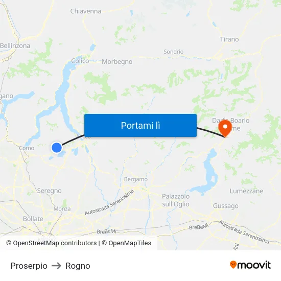 Proserpio to Rogno map