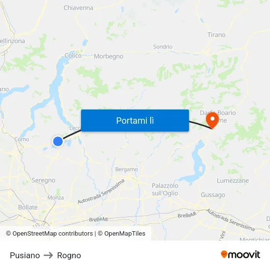 Pusiano to Rogno map