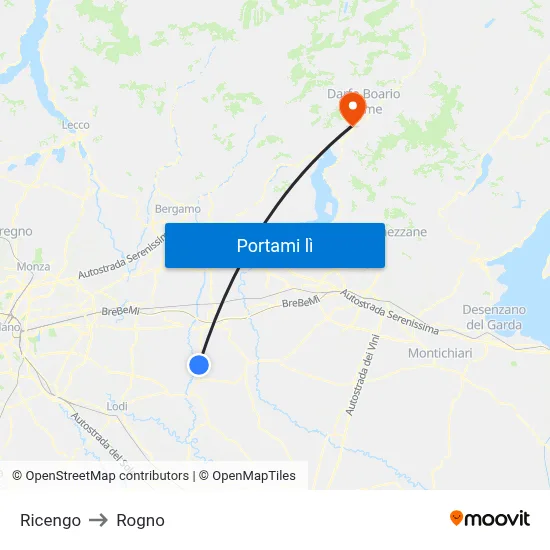 Ricengo to Rogno map