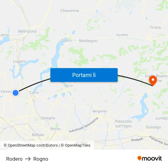 Rodero to Rogno map