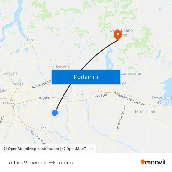 Torlino Vimercati to Rogno map