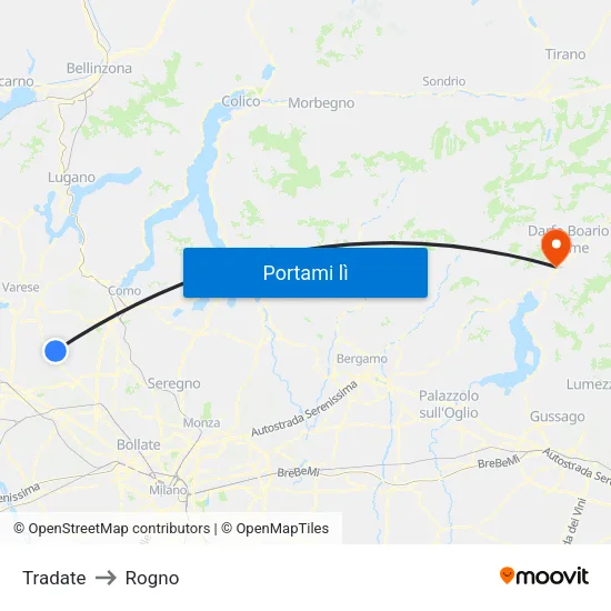 Tradate to Rogno map