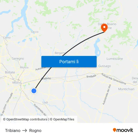 Tribiano to Rogno map