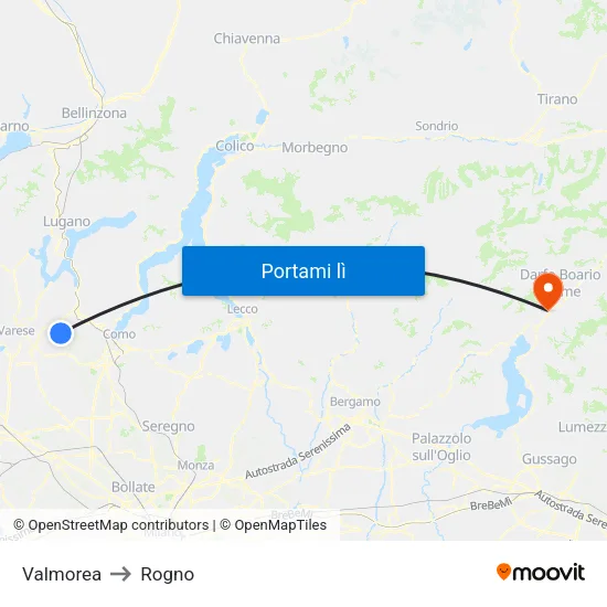 Valmorea to Rogno map