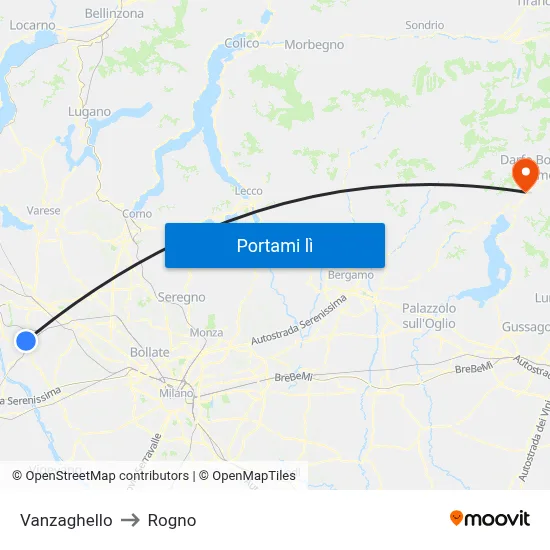 Vanzaghello to Rogno map