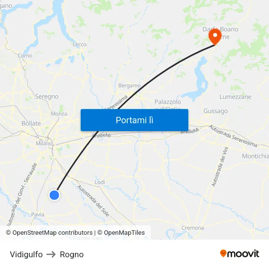 Vidigulfo to Rogno map