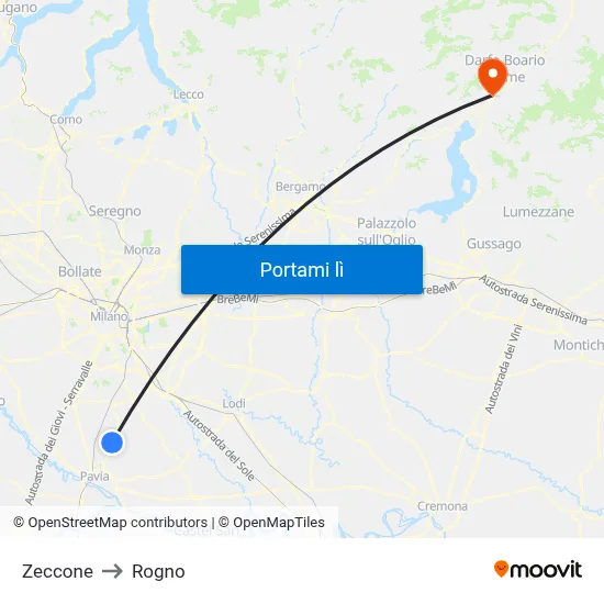 Zeccone to Rogno map