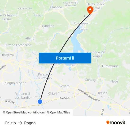 Calcio to Rogno map