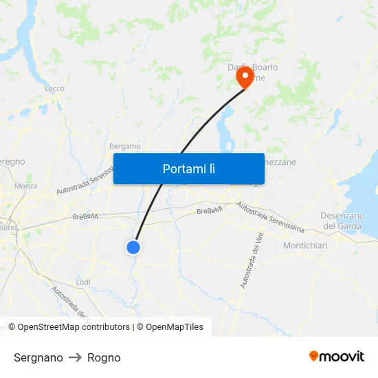Sergnano to Rogno map
