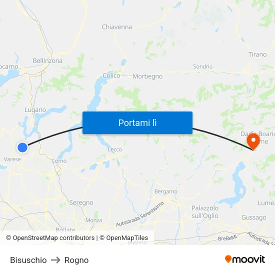 Bisuschio to Rogno map