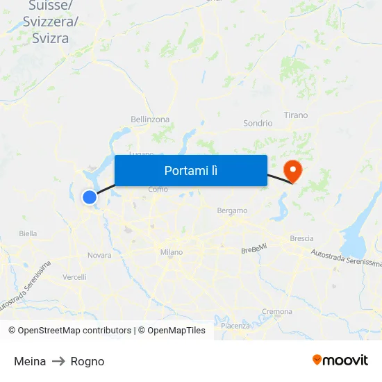 Meina to Rogno map
