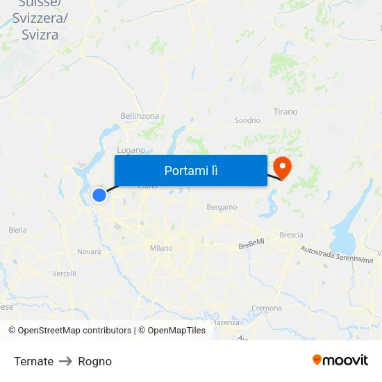 Ternate to Rogno map