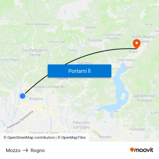 Mozzo to Rogno map