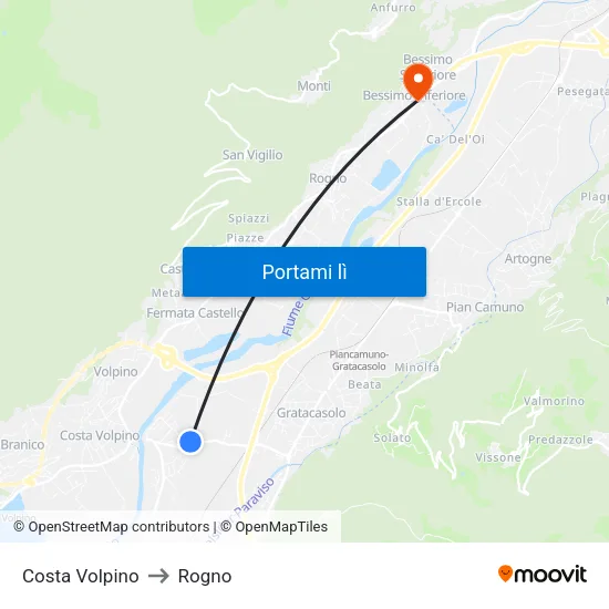 Costa Volpino to Rogno map