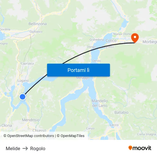 Melide to Rogolo map