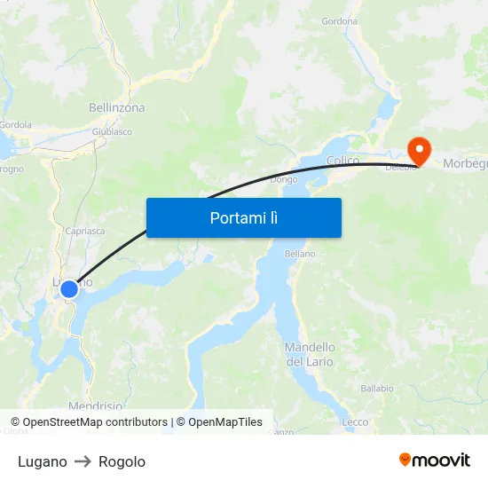 Lugano to Rogolo map
