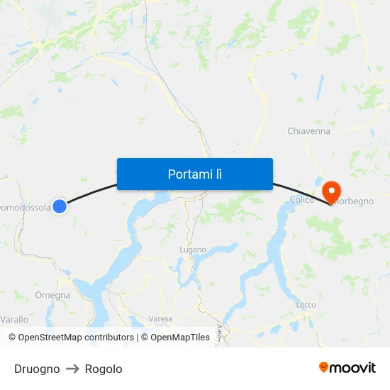Druogno to Rogolo map