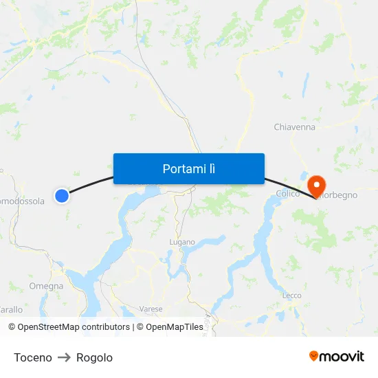 Toceno to Rogolo map