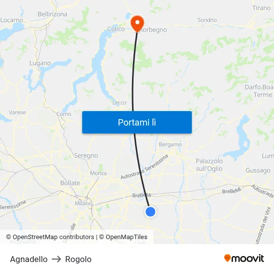 Agnadello to Rogolo map