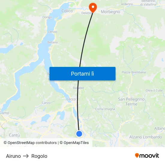 Airuno to Rogolo map