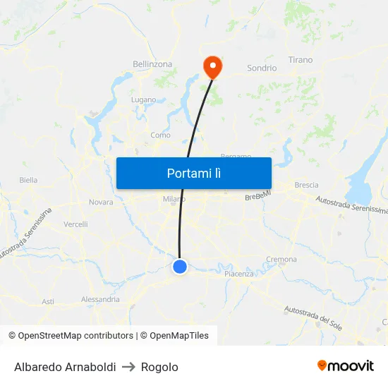 Albaredo Arnaboldi to Rogolo map