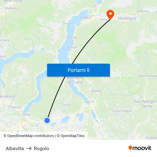 Albavilla to Rogolo map
