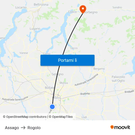 Assago to Rogolo map