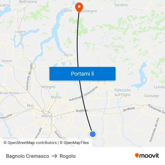 Bagnolo Cremasco to Rogolo map