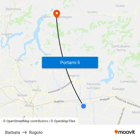 Barbata to Rogolo map