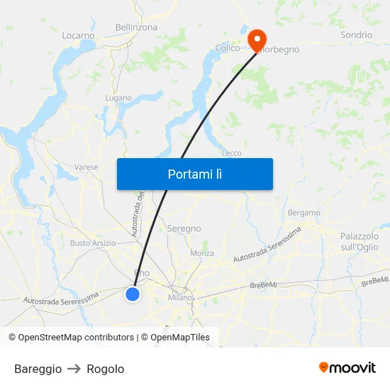 Bareggio to Rogolo map