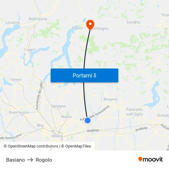Basiano to Rogolo map