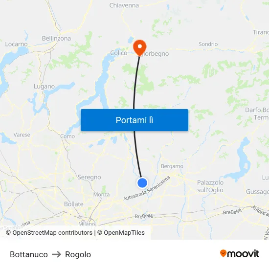Bottanuco to Rogolo map
