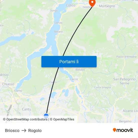 Briosco to Rogolo map