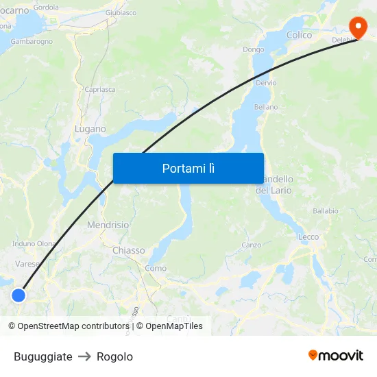 Buguggiate to Rogolo map