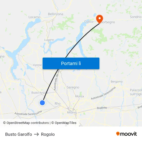 Busto Garolfo to Rogolo map