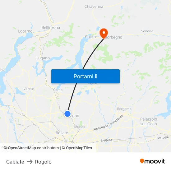 Cabiate to Rogolo map
