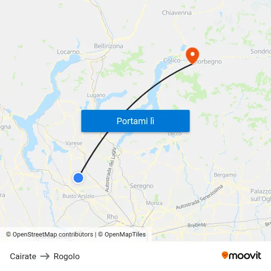 Cairate to Rogolo map
