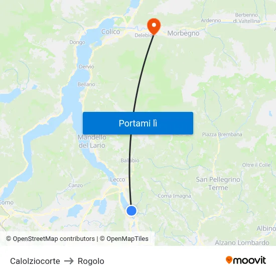 Calolziocorte to Rogolo map
