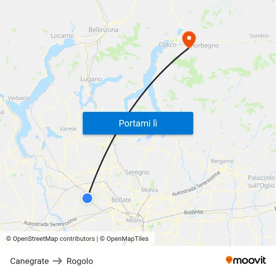 Canegrate to Rogolo map