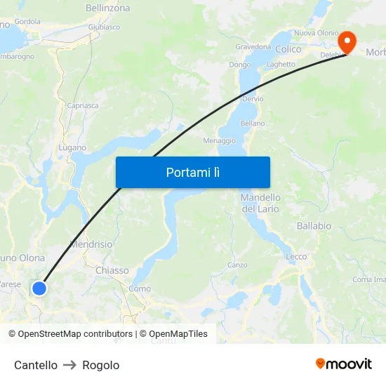Cantello to Rogolo map
