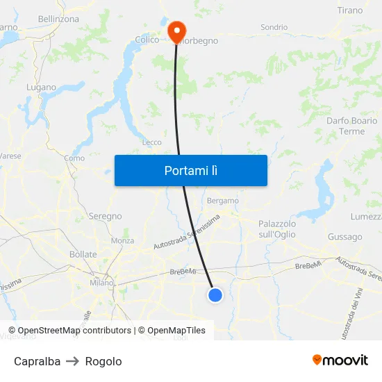 Capralba to Rogolo map