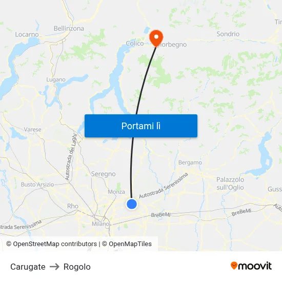 Carugate to Rogolo map