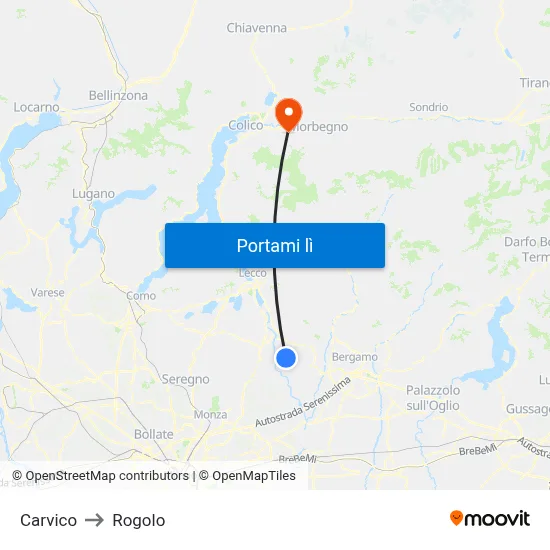 Carvico to Rogolo map